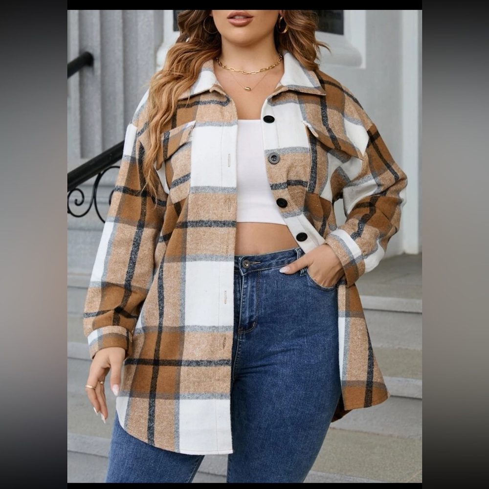 Khaki Plaid Flap Pocket Drop Shoulder Coat